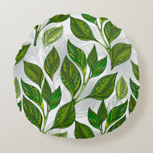 Coussins Ronds Motif sans couture avec Feuilles de thé vert