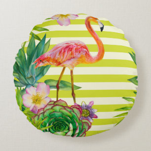 Coussins Ronds motif sans couture avec flamant rose et tr exotiq
