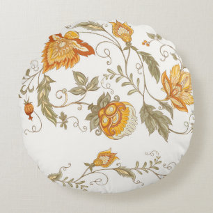 Coussins Ronds Motif sans couture avec fleurs décoratives stylisé