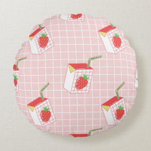 Coussins Ronds Motif sans couture avec lait de fraise caricaturé 