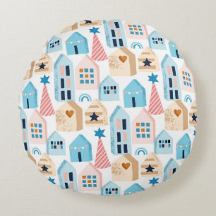 Coussins Ronds Motif sans couture avec maisons scandinaves sur bl