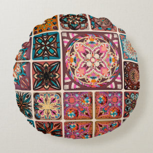 Coussins Ronds Motif sans couture avec mandalas décoratives. Vint
