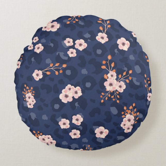 Coussins Ronds Motif sans couture avec peau de léopard et rose pe (Devant)