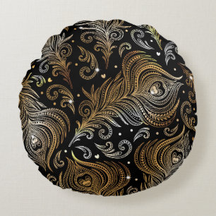 Coussins Ronds Motif sans couture avec plumes de paon. D libre