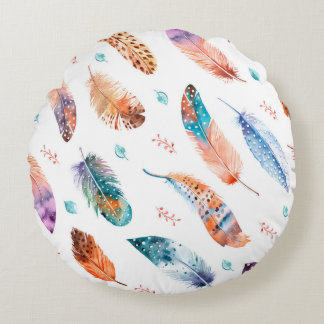 Coussins Ronds Motif sans couture avec plumes dessinées à la main