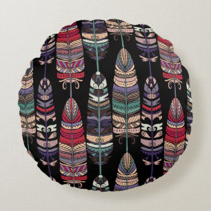 Coussins Ronds Motif sans couture avec plumes d'oiseaux. L'art tr