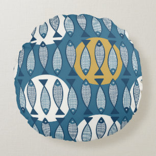Coussins Ronds Motif sans couture avec poisson bleu inspiré de sc