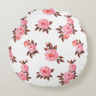 Coussins Ronds Motif sans couture avec rosesbeautiful, noir