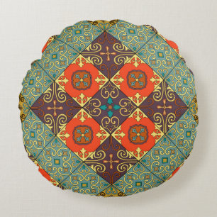 Coussins Ronds Motif sans couture avec tuiles portugaises en tala