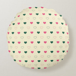Coussins Ronds Motif sans couture - Cœurs roses et verts sur fond