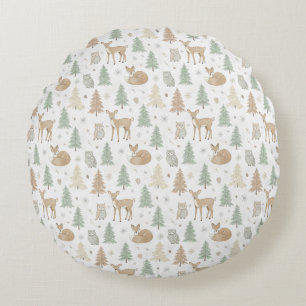 Coussins Ronds Motif sans couture d'animaux de la forêt hivernale
