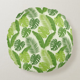 Coussins Ronds Motif sans couture de feuilles tropicales & Monste