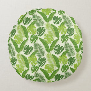 Coussins Ronds Motif sans couture de feuilles tropicales & Monste