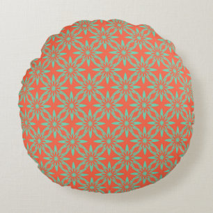 Coussins Ronds Motif sans couture de fleurs d'aquamarine corail