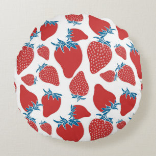Coussins Ronds Motif sans couture de fraise dessinée à la main. a