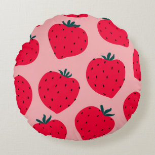 Coussins Ronds Motif sans couture de fraise moderne. Big red roun