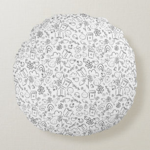 Coussins Ronds Motif sans couture de gribouillis noir et blanc de