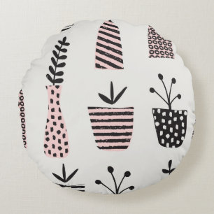Coussins Ronds Motif sans couture dessiné à la main avec plante
