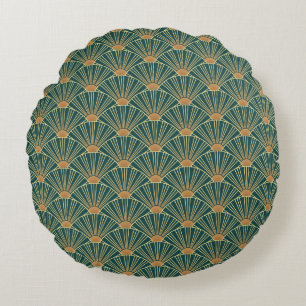 Coussins Ronds Motif sans couture géométrique avec lignes dorées.