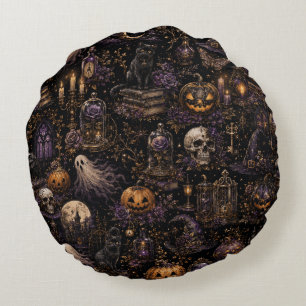 Coussins Ronds Motif sans couture Halloween gothique vintage effr