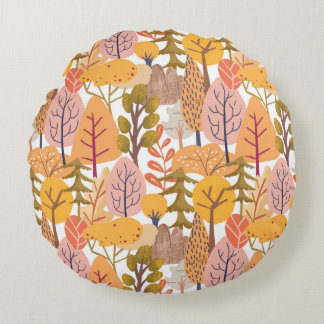 Coussins Ronds Motif sans couture mi-automne avec arbre multicolo