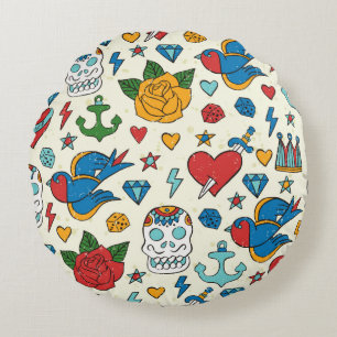 Coussins Ronds Motif sans couture tatouage.