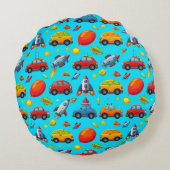 Coussins Ronds Motif sans faille de voitures, de roquettes et d'é (Dos)