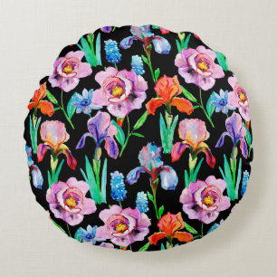 Coussins Ronds Motif sans joint avec fleurs Iris et Peony, Eau