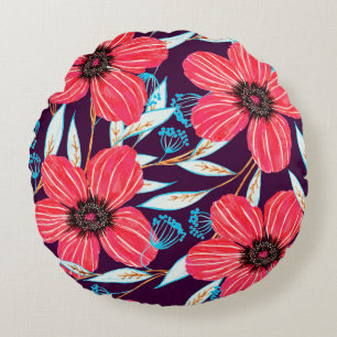 Coussins Ronds Motif sans soudure à base de plantes florales dess