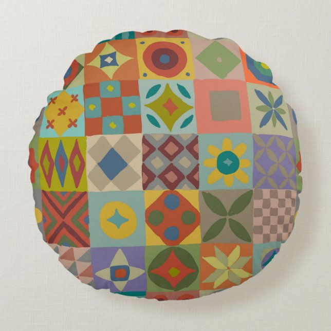 Coussins Ronds Motif Talavera. Un patchwork indien. Nom turc (Devant)