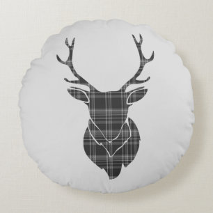 Coussins Ronds Motif Tartan Gris Et Tête De Stag Antler Rustique