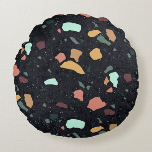 Coussins Ronds Motif Terrazzo Noir