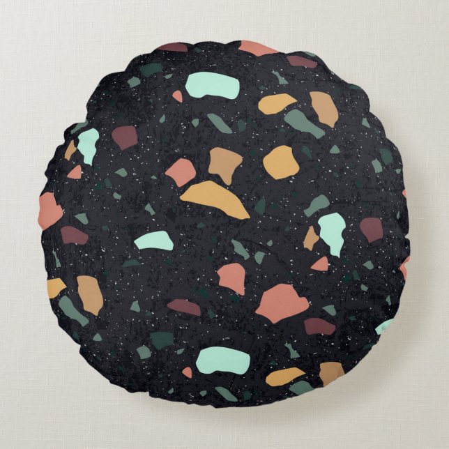 Coussins Ronds Motif Terrazzo Noir (Devant)
