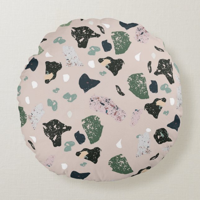 Coussins Ronds Motif Terrazzo Vert (Devant)