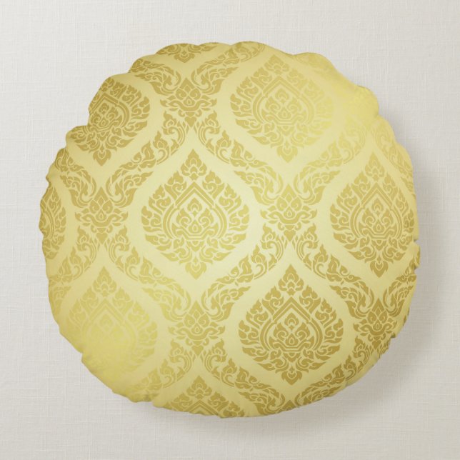 Coussins Ronds Motif thaïlandais suprême or arrière-terrain thaï, (Devant)