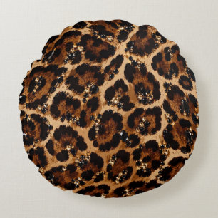 Coussins Ronds Motif Tigre Cristal Noir & Or