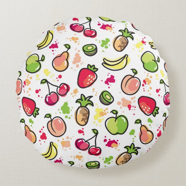Coussins Ronds motif tiré par la main de fruits (Devant)