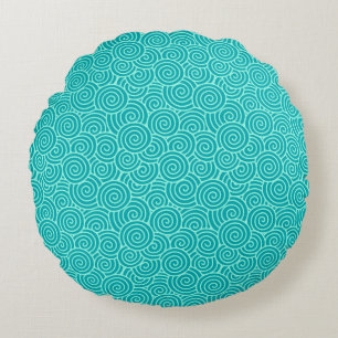 Coussins Ronds Motif tourbillon japonais - turquoise et aqua