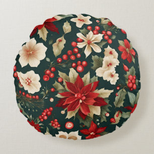 Coussins Ronds Motif traditionnel de Noël avec fleurs
