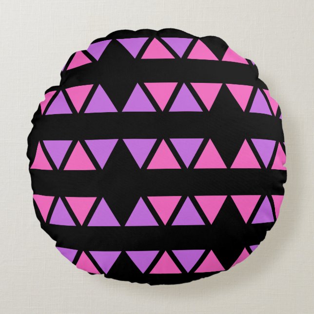Coussins Ronds Motif triangle rose violet (Devant)