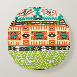 Coussins Ronds Motif tribal transparent avec éléments géométrique