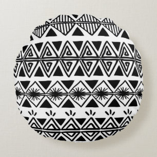 Coussins Ronds motif tribal vintage avec main noire et blanche d