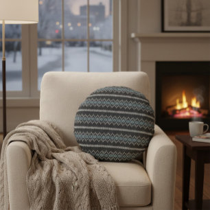 Coussins Ronds Motif tricoté cosy noir et gris