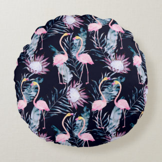 Coussins Ronds Motif tropical Abstrait avec flamant, protéa, l