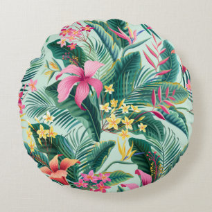 Coussins Ronds motif tropical fleuri sans coutures avec hibiscus 