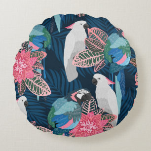 Coussins Ronds Motif tropical sans couture avec perroquets. Vinta