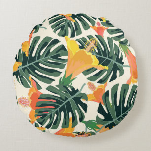 Coussins Ronds Motif tropical. Texture textile colorée. exotique