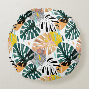 Coussins Ronds Motif tropicale sans couture. Feuilles verts d'un