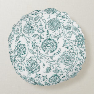Coussins Ronds Motif turquoise et blanc