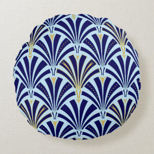 Coussins Ronds Motif ventilateur Art déco - cobalt et bleu ciel